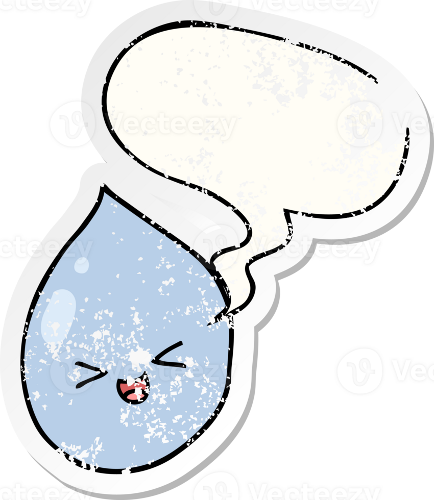 cartoon raindrop with speech bubble distressed distressed old sticker png
