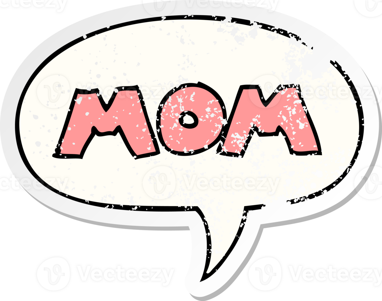 cartoon word mom with speech bubble distressed distressed old sticker png