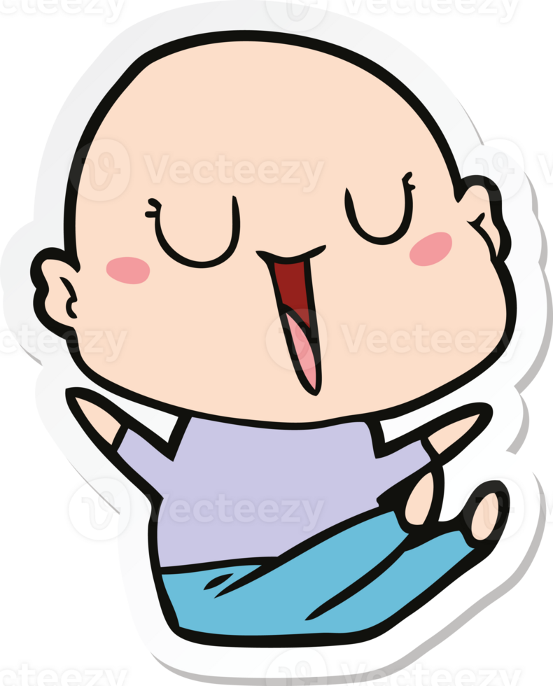 sticker of a happy cartoon bald man png