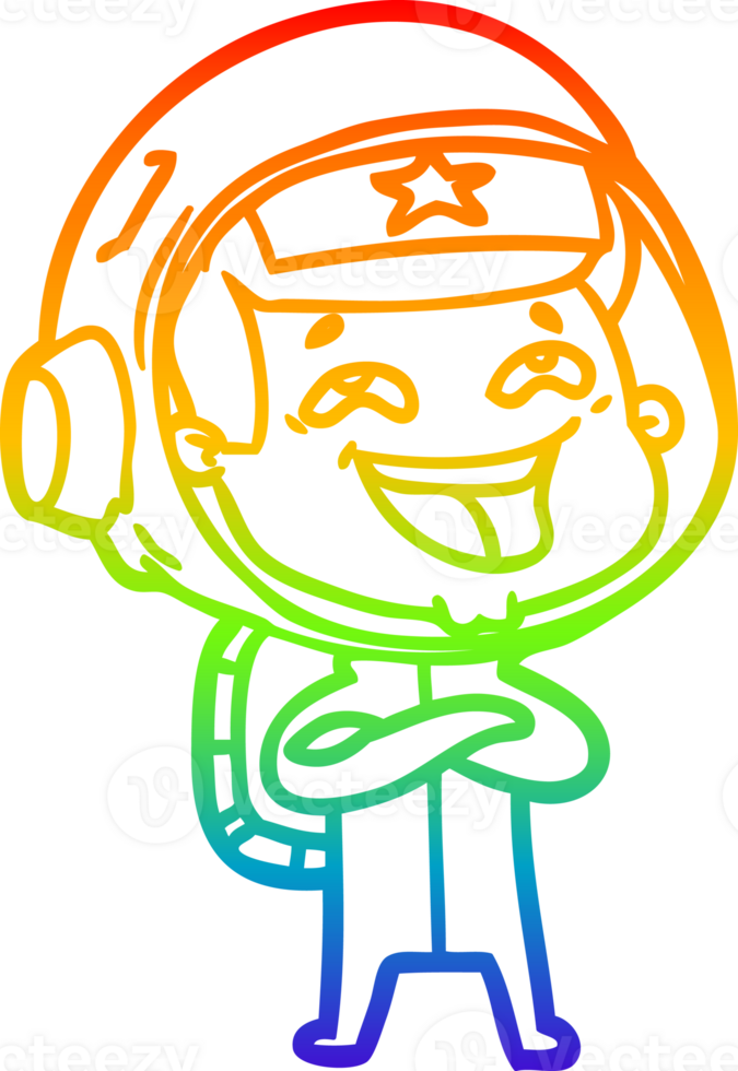 rainbow gradient line drawing of a cartoon laughing astronaut png
