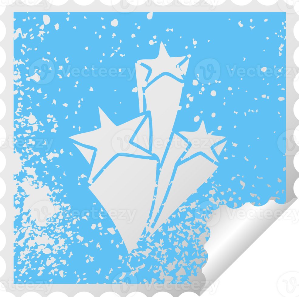 distressed square peeling sticker quirky symbol stars png