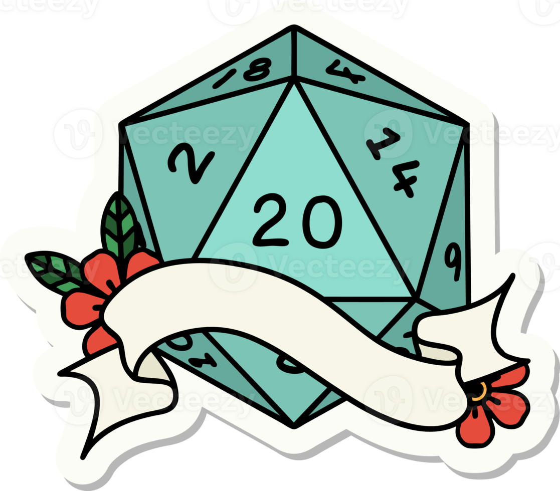 sticker of a natural twenty D20 dice roll png