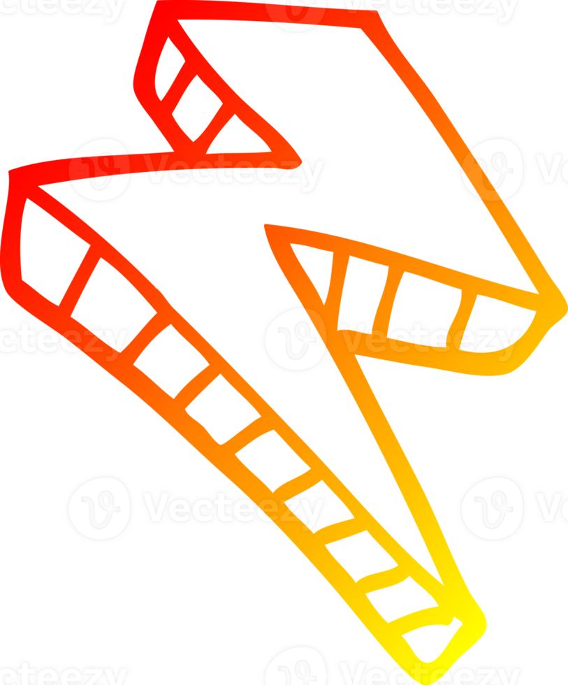 warm gradient line drawing of a cartoon lightning bolt png