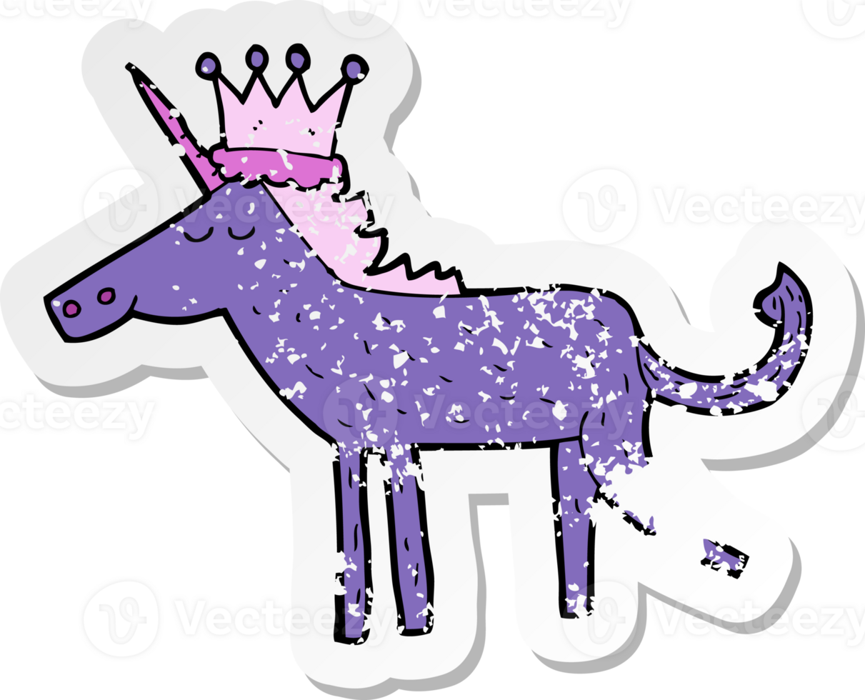 retro distressed sticker of a cartoon unicorn png