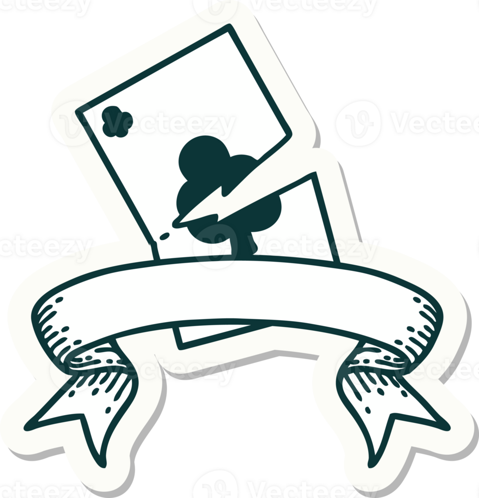 tattoo style sticker with banner of a torn card png