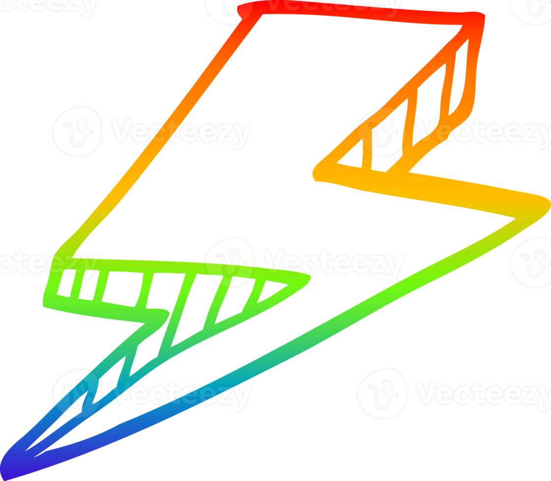 rainbow gradient line drawing of a cartoon lightning bolt png