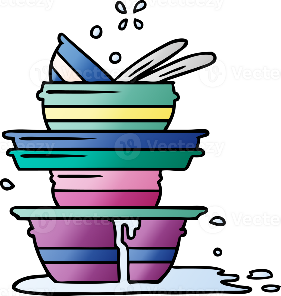 hand drawn gradient cartoon doodle of a stack of dirty plates png