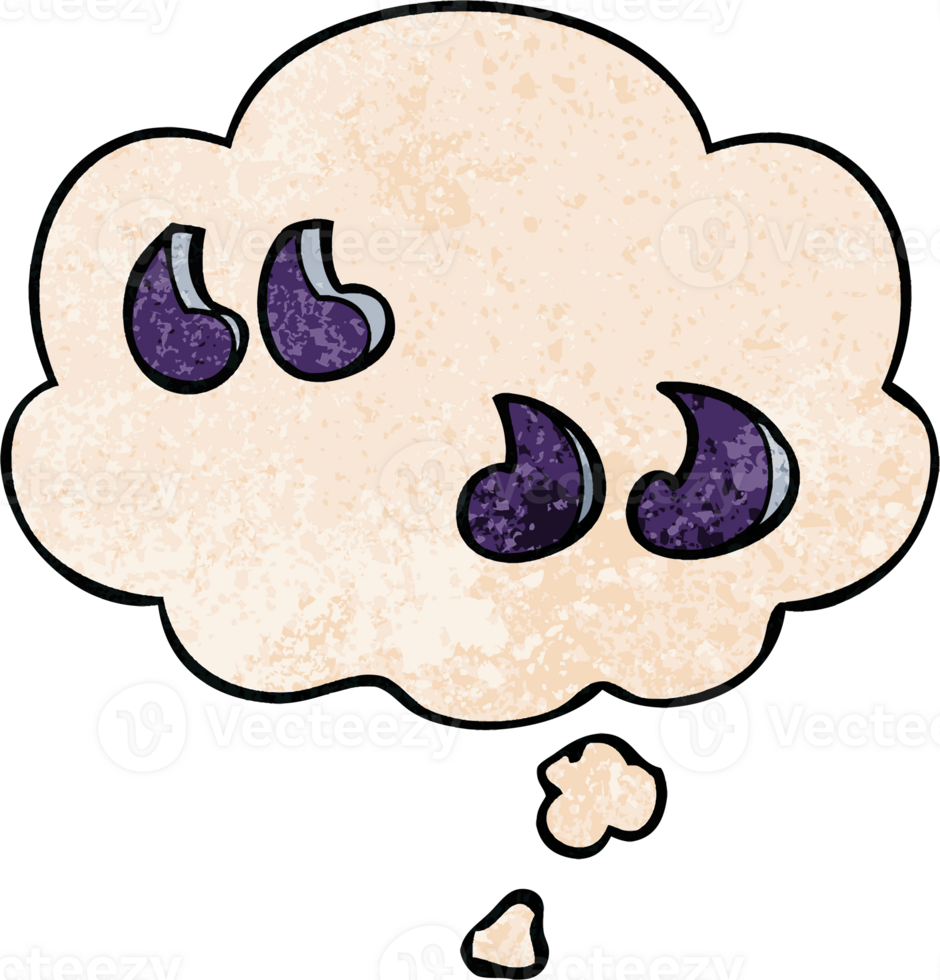 cartoon quotation marks with thought bubble in grunge texture style png