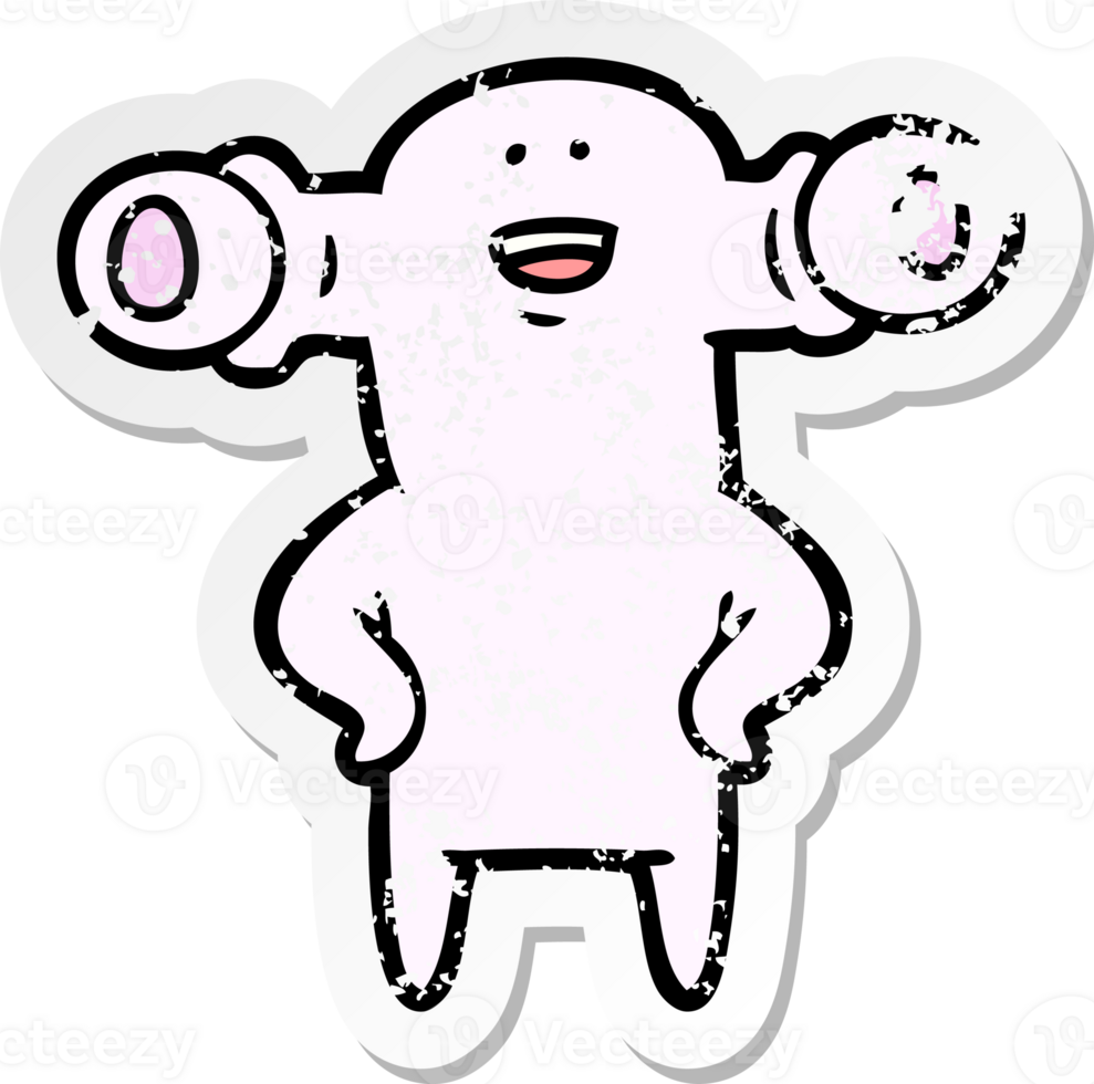 distressed sticker of a friendly cartoon alien png
