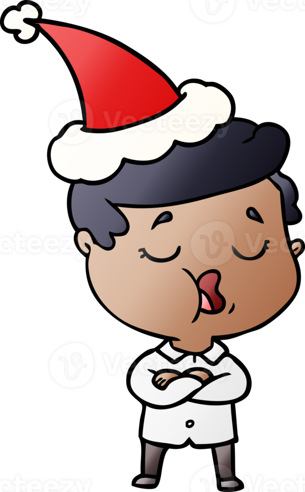 hand drawn gradient cartoon of a man talking wearing santa hat png