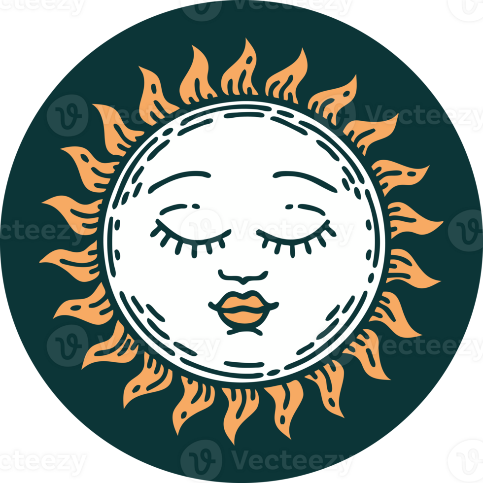 iconic tattoo style image of a sun png