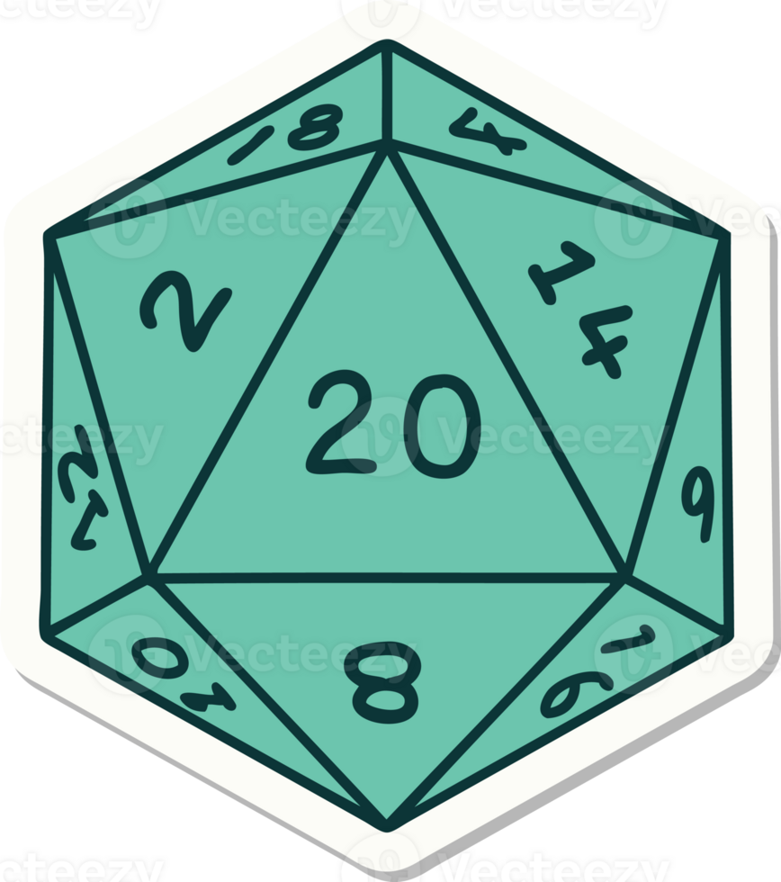 sticker of tattoo in traditional style of a d20 dice png