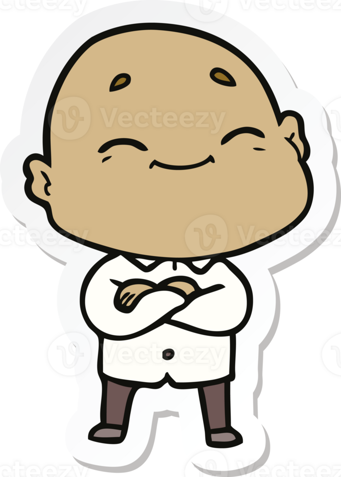 sticker of a cartoon happy bald man png
