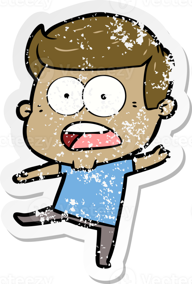 distressed sticker of a cartoon shocked man png
