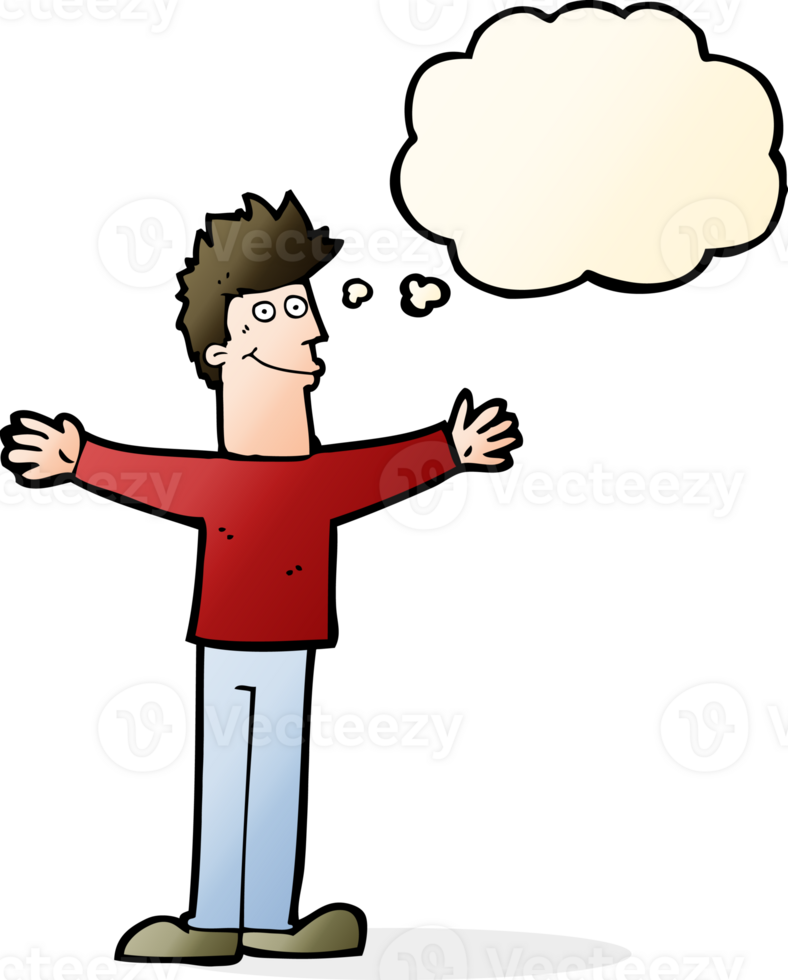 cartoon happy man with thought bubble png
