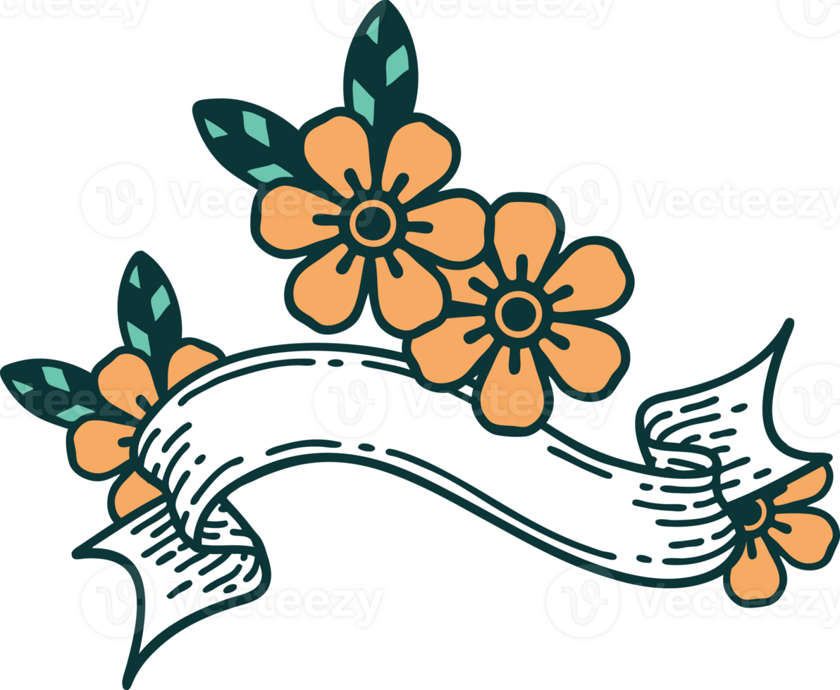 traditional tattoo with banner of a flower png