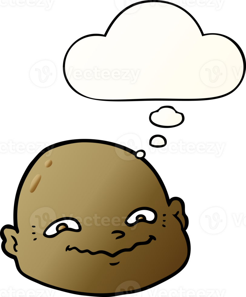 cartoon bald man with thought bubble in smooth gradient style png