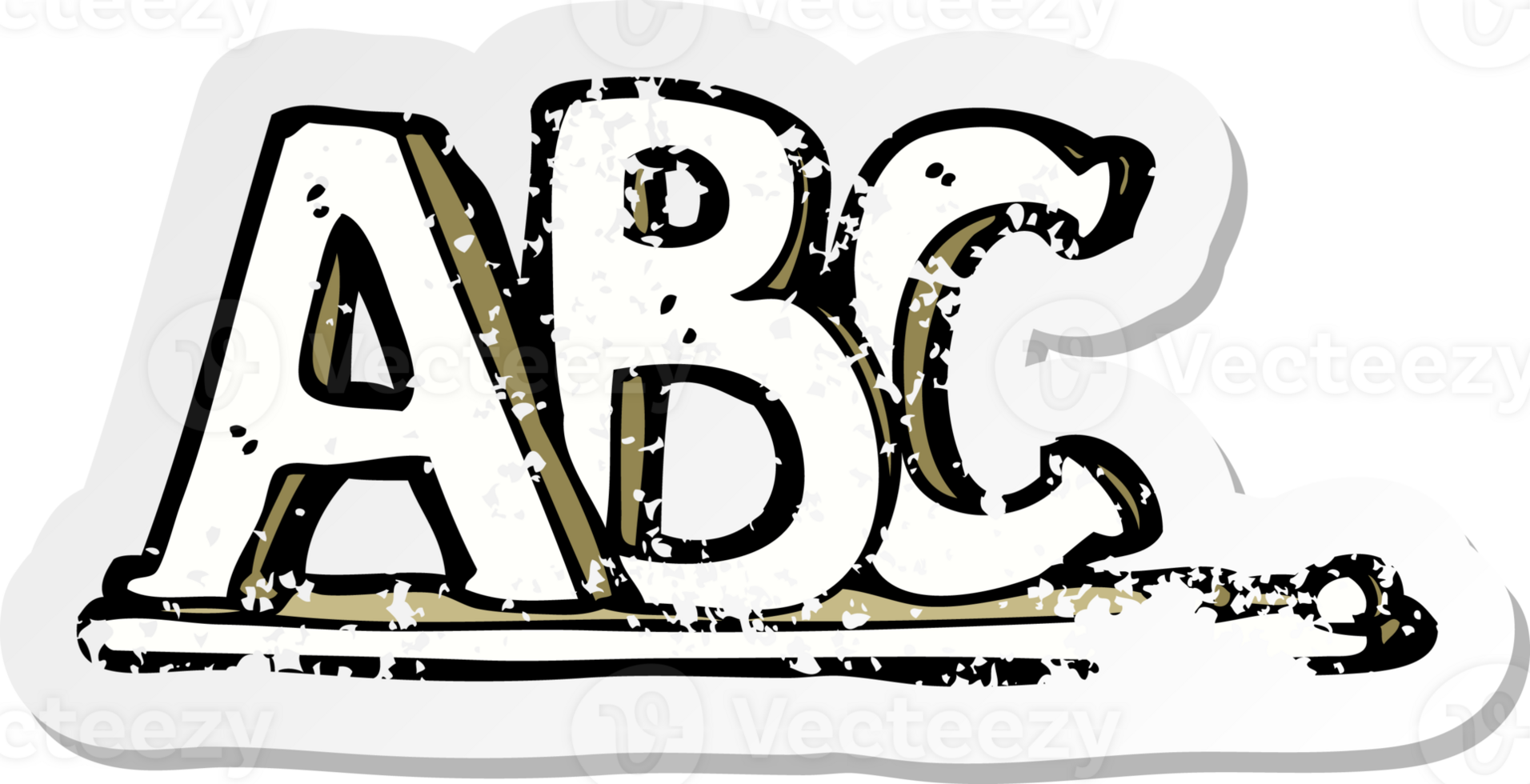 retro distressed sticker of a cartoon ABC letters png