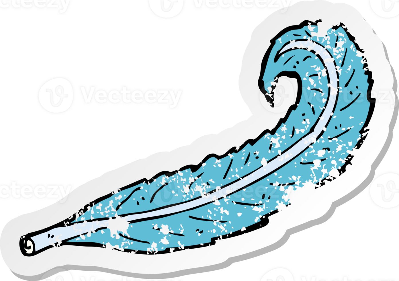 retro distressed sticker of a cartoon feather png