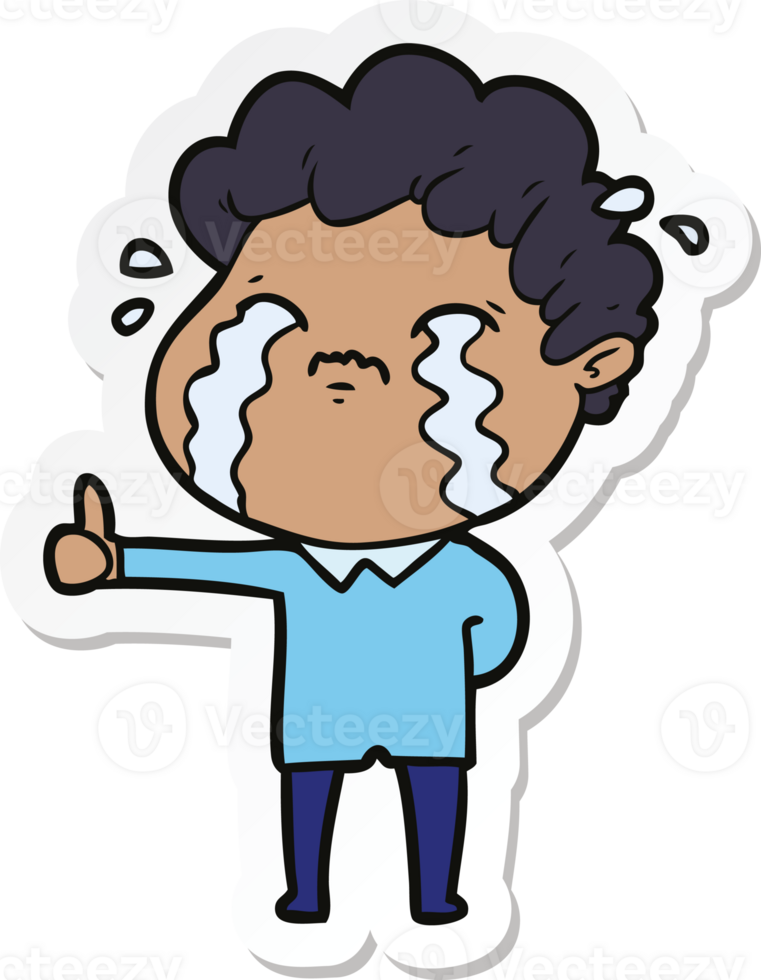 sticker of a cartoon man crying png
