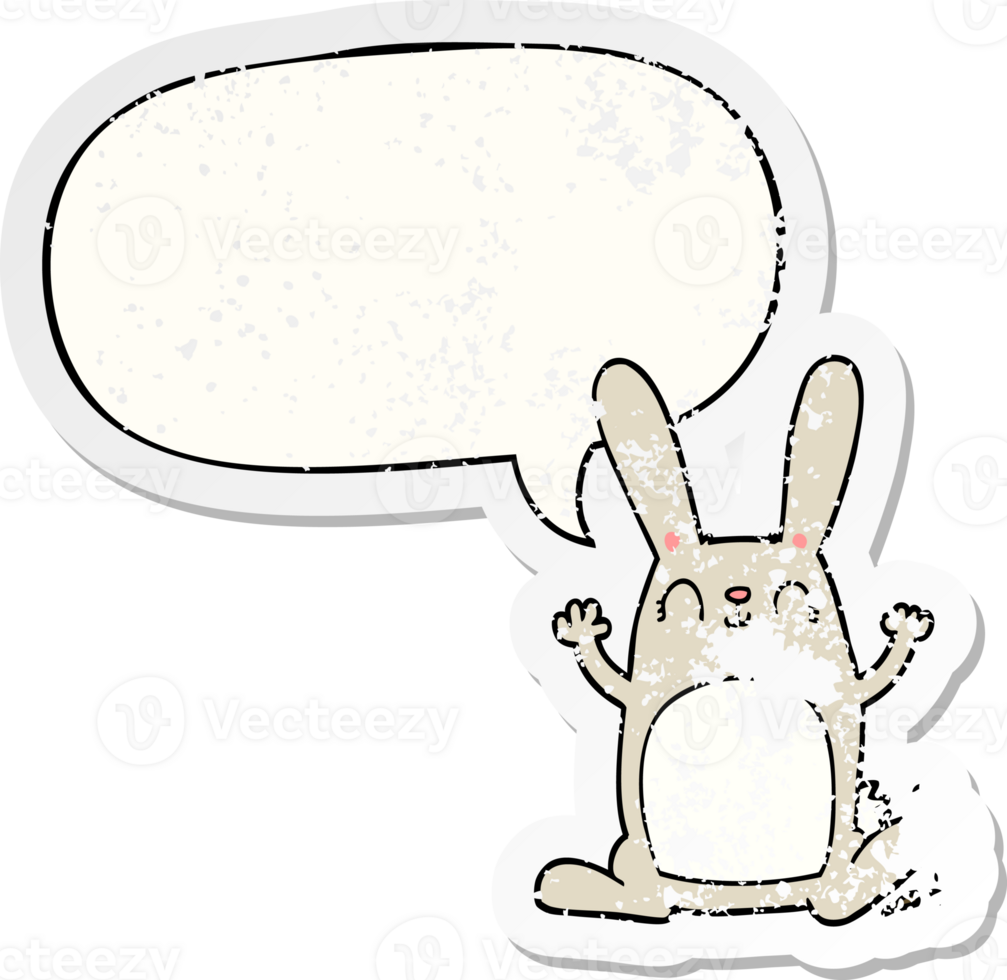 cartoon rabbit with speech bubble distressed distressed old sticker png