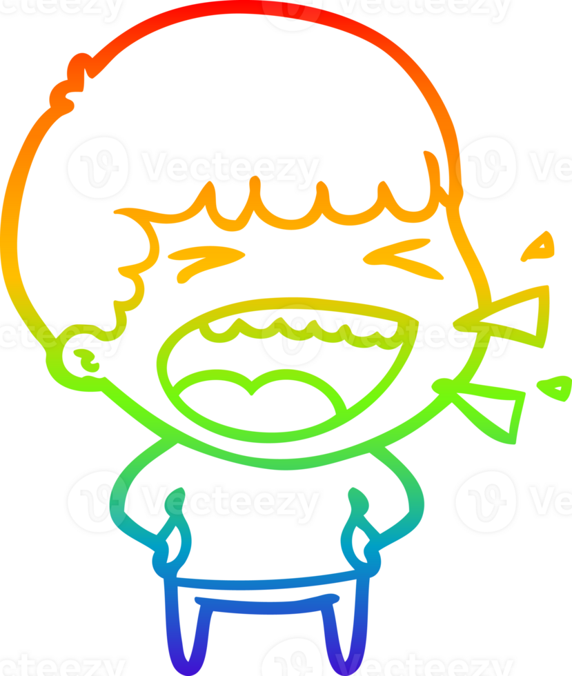 rainbow gradient line drawing of a cartoon laughing man png