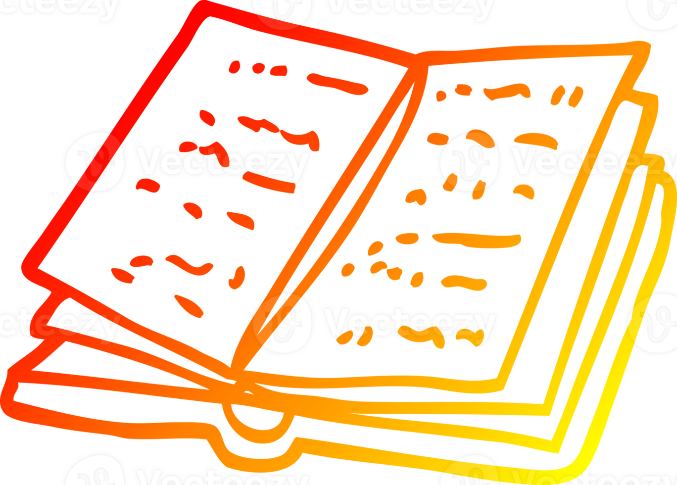 warm gradient line drawing of a cartoon open book png