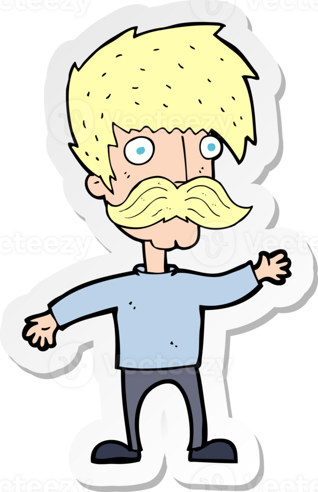 sticker of a cartoon man with mustache waving png