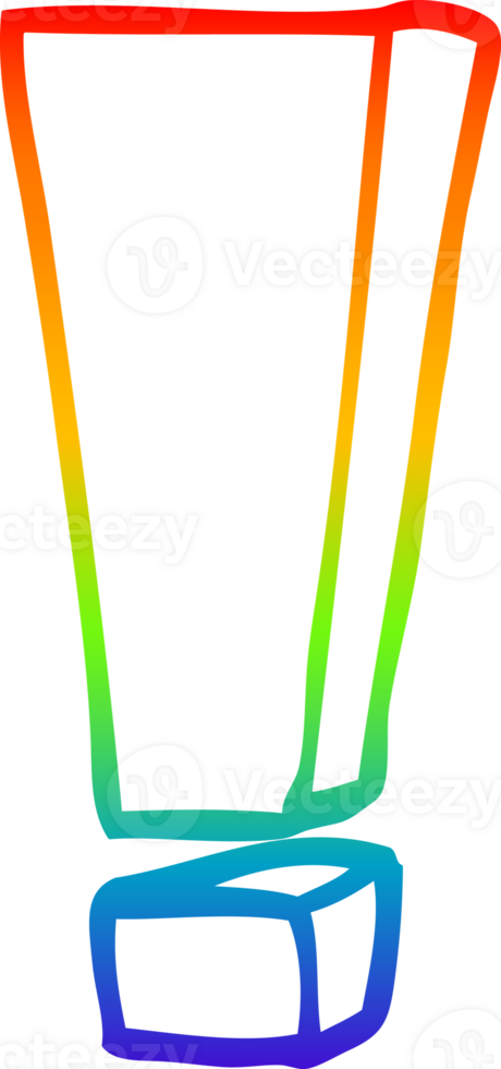 rainbow gradient line drawing of a cartoon exclamation mark png