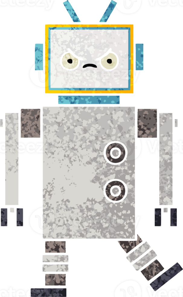 retro illustration style cartoon of a robot png