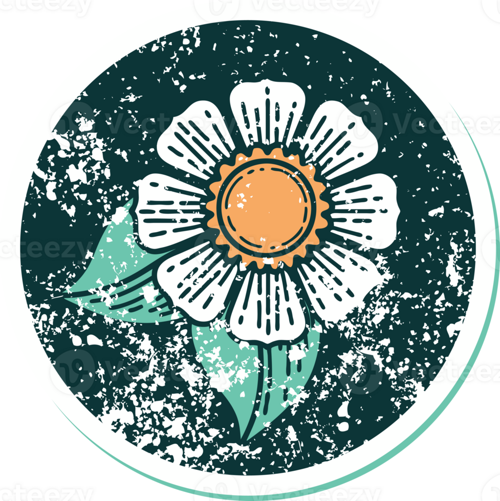 iconic distressed sticker tattoo style image of a flower png