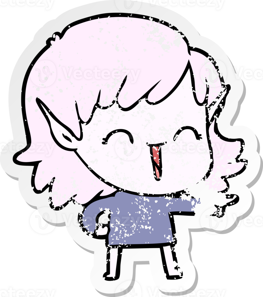 distressed sticker of a cartoon elf girl png