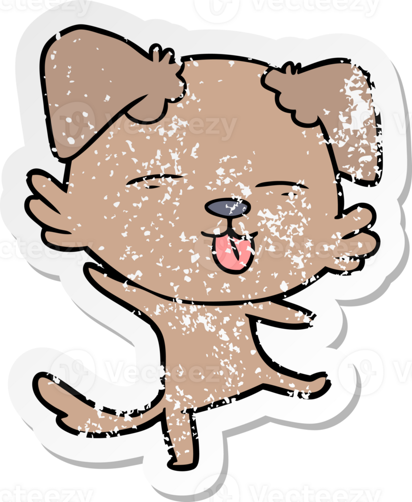 distressed sticker of a cartoon dancing dog png