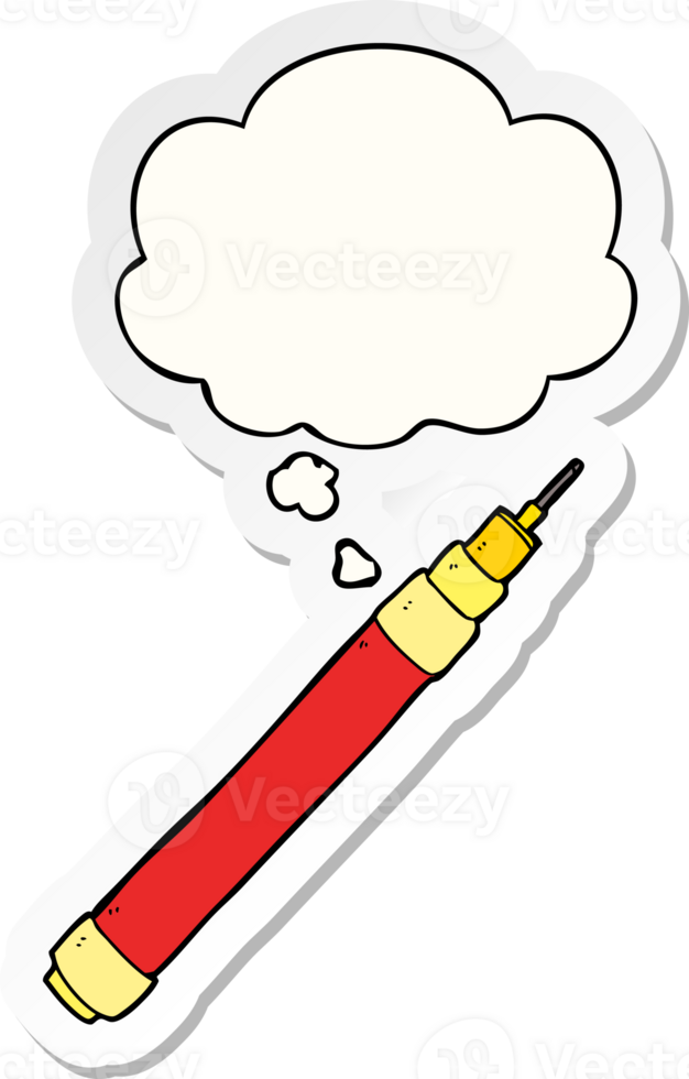 Karikatur Stift mit habe gedacht Blase wie ein gedruckt Aufkleber png