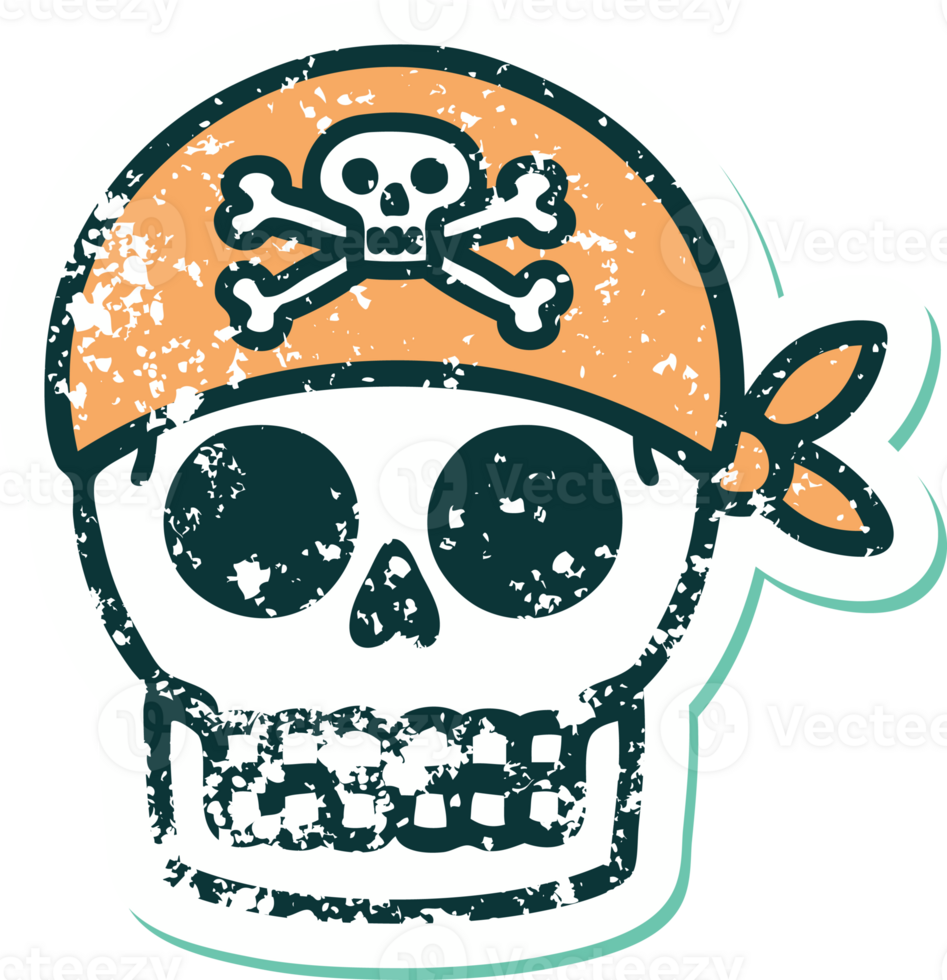 iconic distressed sticker tattoo style image of a pirate skull png