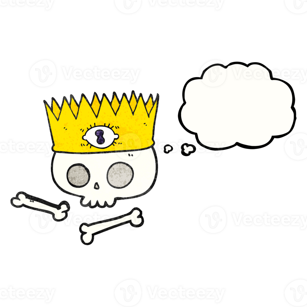 hand drawn thought bubble textured cartoon magic crown on old skull png