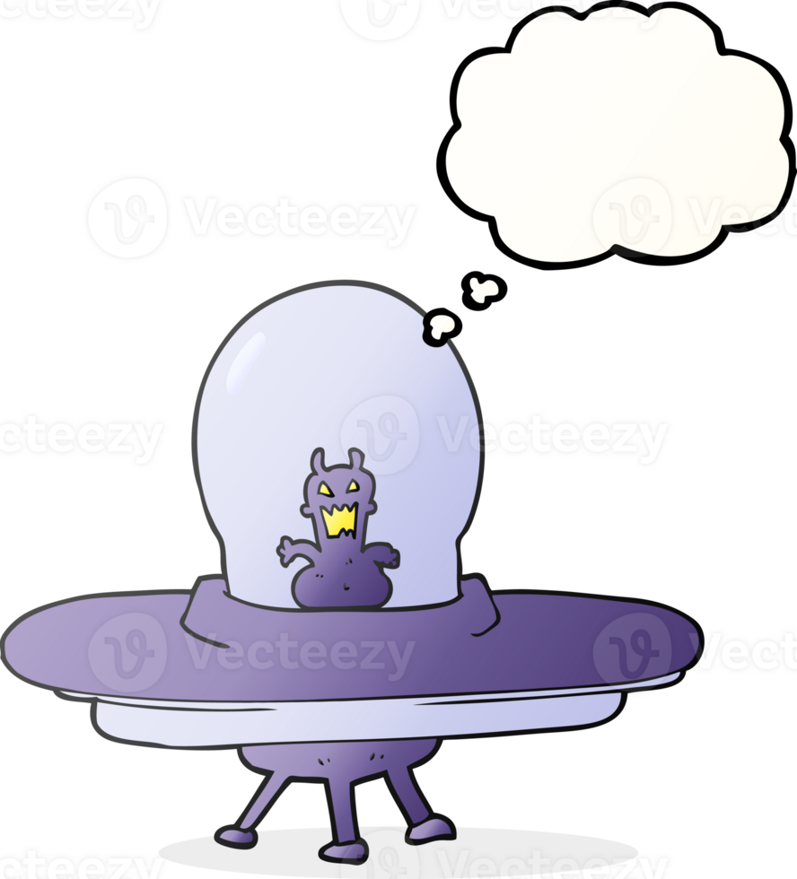 hand drawn thought bubble cartoon alien spaceship png