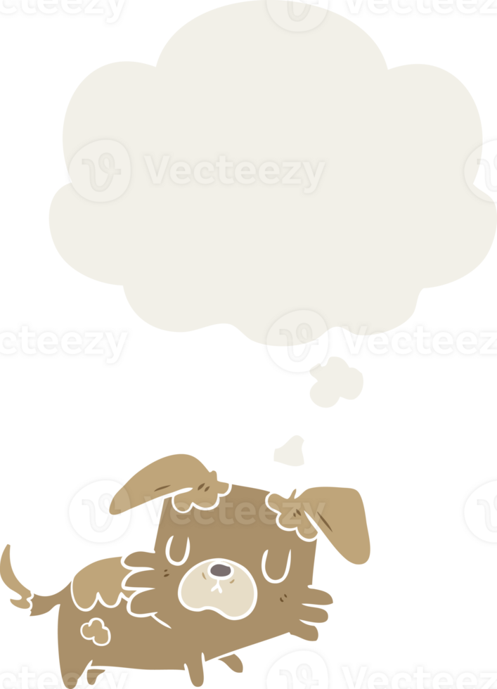 cartoon dog with thought bubble in retro style png