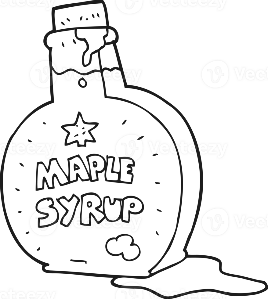 hand drawn black and white cartoon maple syrup bottle png
