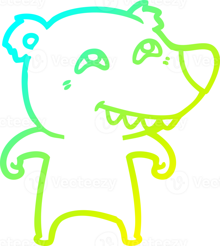 cold gradient line drawing of a cartoon bear showing teeth png