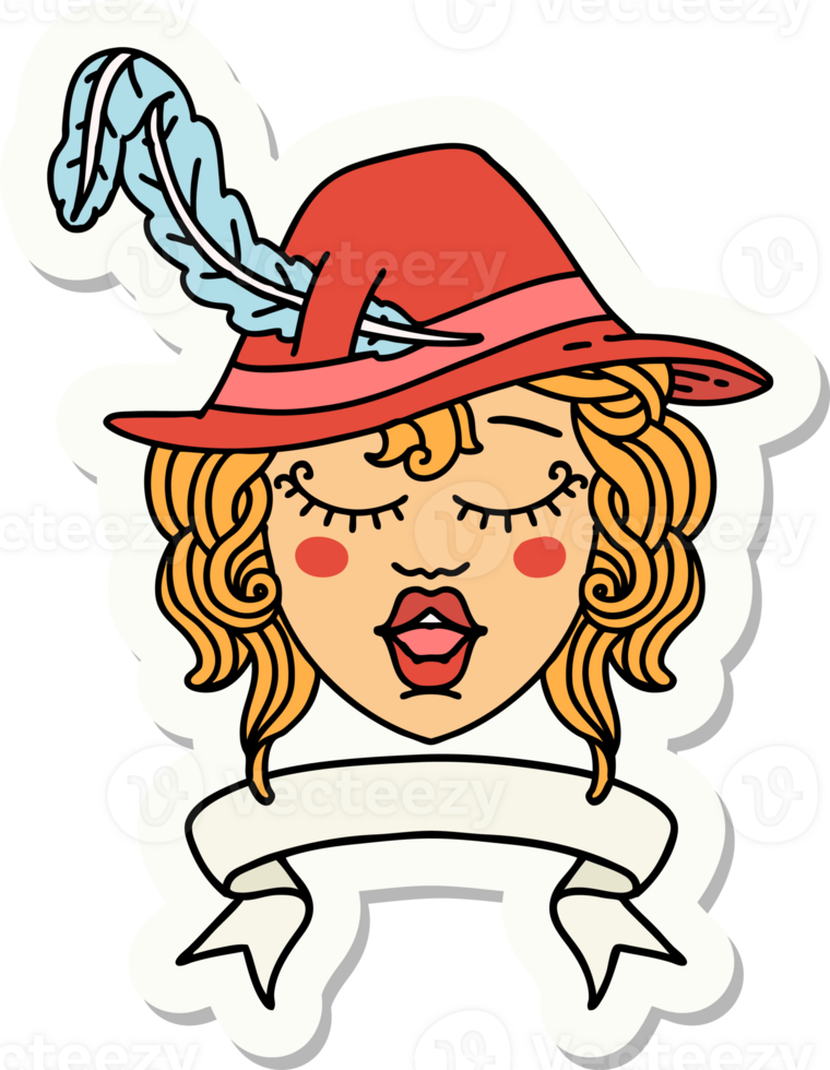 sticker of a human singing bard character with banner png