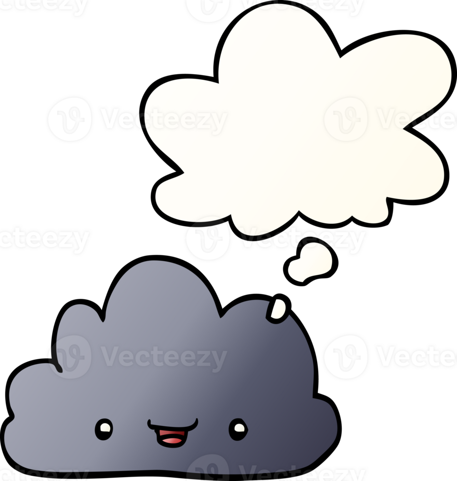 cartoon tiny happy cloud with thought bubble in smooth gradient style png