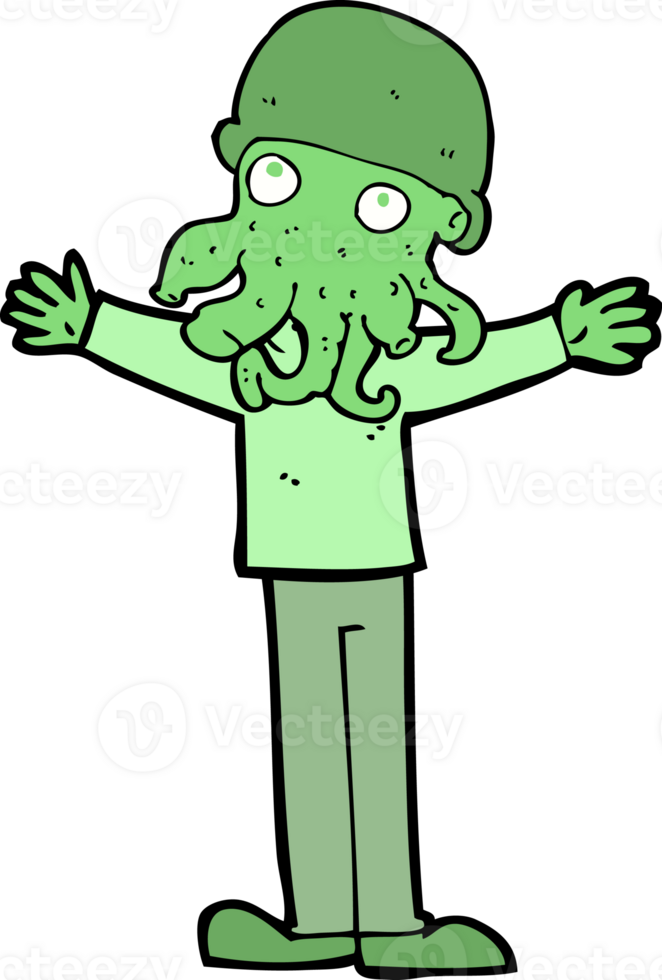 cartoon alien squid face man png