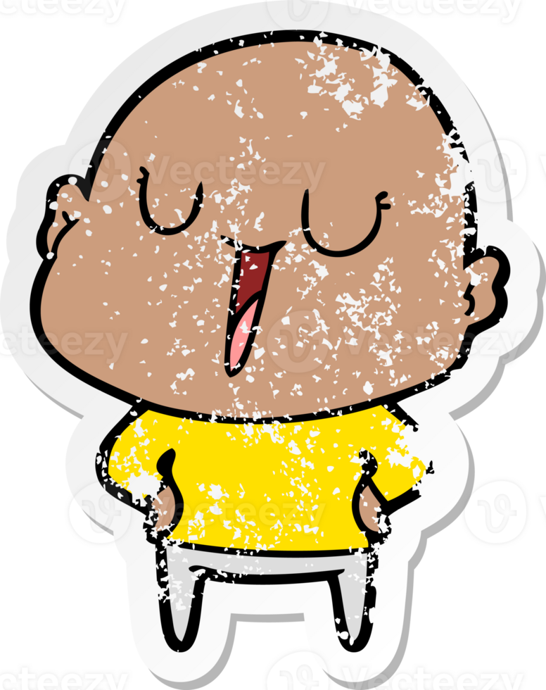 distressed sticker of a happy cartoon bald man png