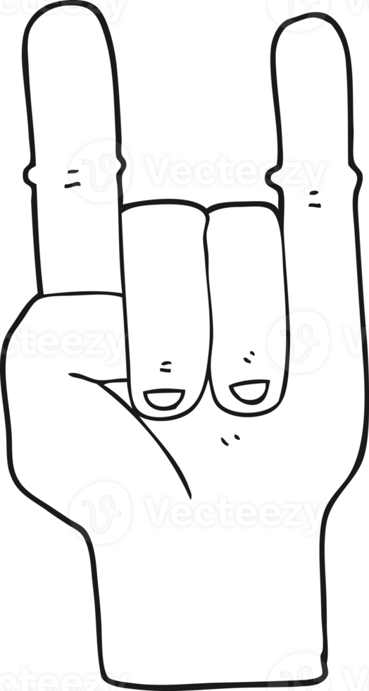 hand drawn black and white cartoon devil horns hand symbol png
