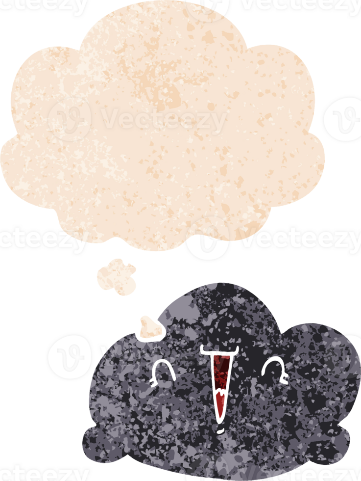 cartoon cloud with thought bubble in grunge distressed retro textured style png