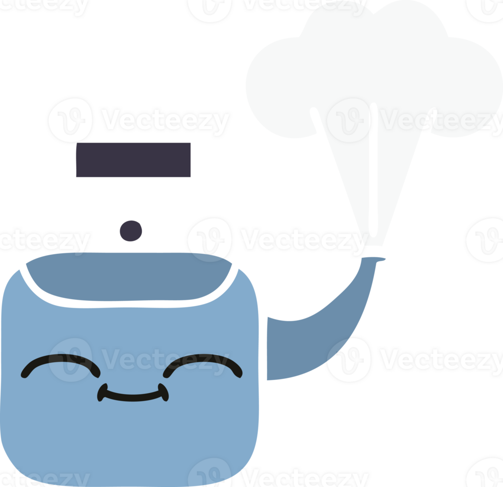 flat color retro cartoon of a steaming kettle png