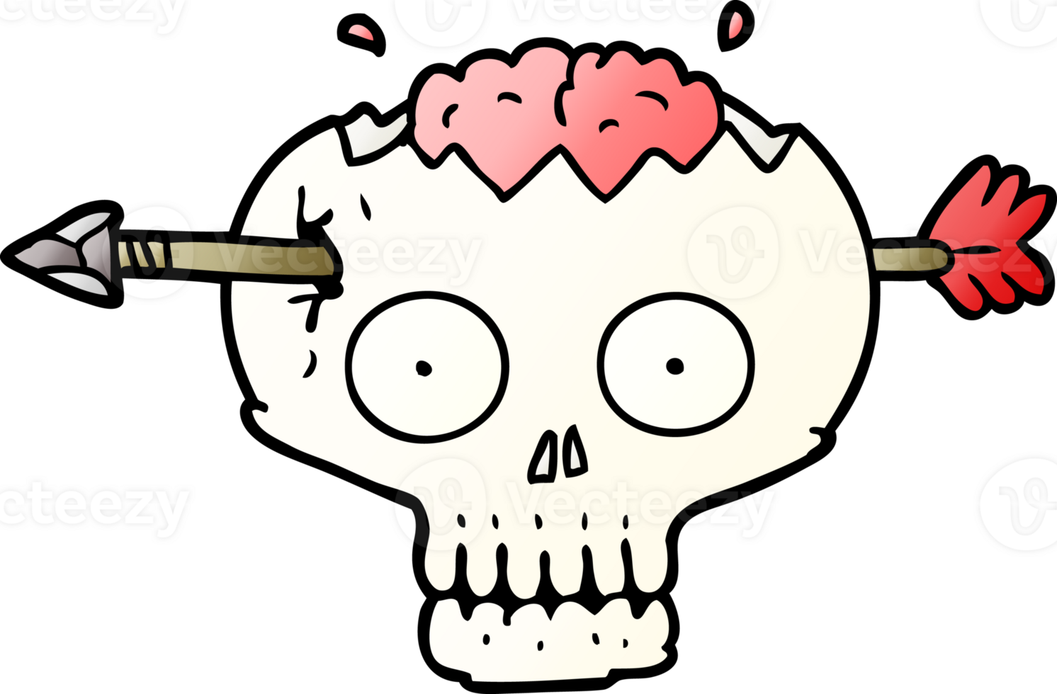 cartoon skull with arrow through brain png