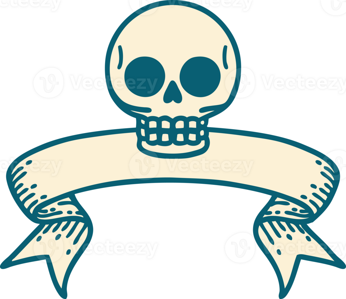 traditional tattoo with banner of a skull png