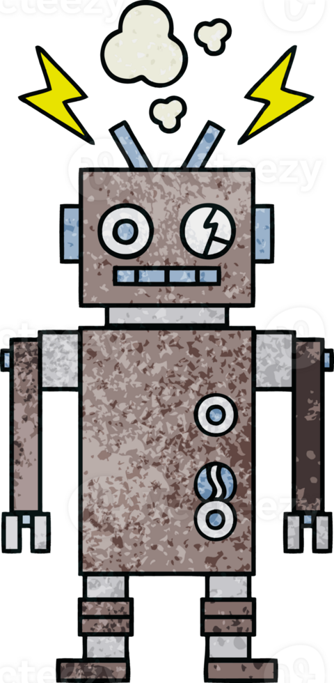 retro grunge texture cartoon of a malfunctioning robot png
